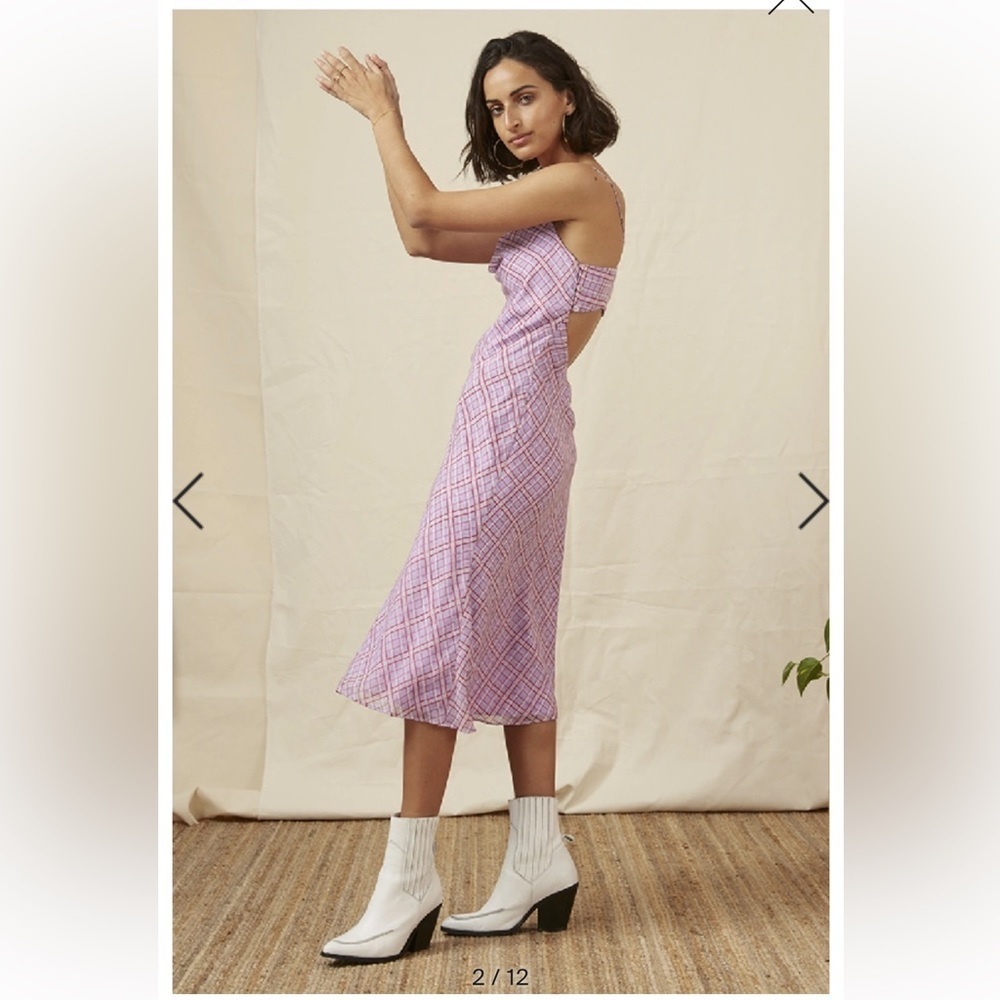 Finders Keepers Nostalgia Dress Lilac Check Cowl Neck Slip Dress - Picture 2 of 16